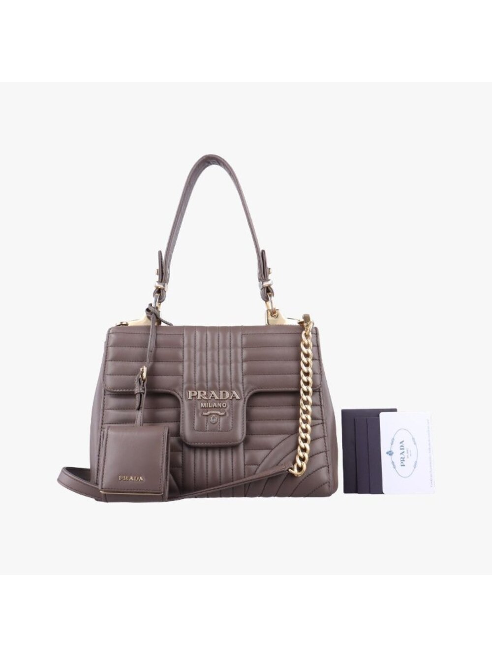 Prada Diamond Glam Gray Brown Leather